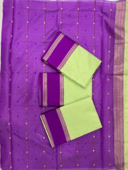Mint Green and Purple Soft Silk Saree for Women with Contrast Woven Border
