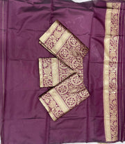 Dark Brown Banarasi Silk Saree for Women with All Over Floral Jacquard Weave