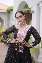 Women’s Printed Anarkali Dress with Embroidered Yoke