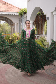Women’s Printed Anarkali Dress with Embroidered Yoke
