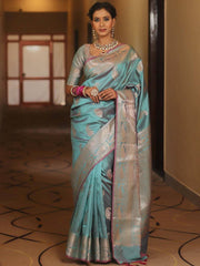 Saree for Women with Golden Paisley Butti and Rich Zari Jacquard Border
