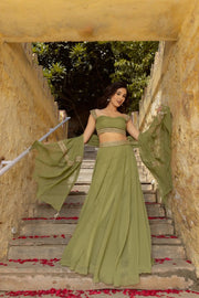 Women’s Olive Green Lehenga Choli Set with Dupatta, Elegant Indian Ethnic Outfit for Wedding