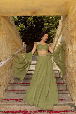 Women’s Olive Green Lehenga Choli Set with Dupatta, Elegant Indian Ethnic Outfit for Wedding