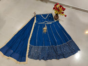 Women’s Royal Blue Embroidered Lehenga Choli Set with Dupatta