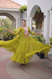 Women’s Printed Anarkali Dress with Embroidered Yoke