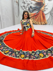 Women’s Lehenga Choli Set, Indian Ethnic Festive Wear with Floral Printed Bodice