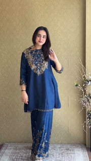 Women’s Embroidered Chinon Silk Kurta Sharara Set