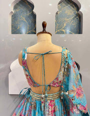 Women’s Turquoise Blue Floral Lehenga Choli with Dupatta