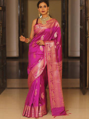 Saree for Women with Golden Paisley Butti and Rich Zari Jacquard Border