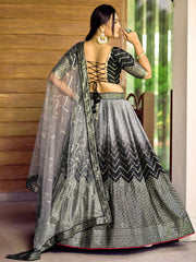 Women’s Sequin Embroidered Lehenga Choli Set with Net Dupatta, Silver Zari Work A-Line Ethnic Indian Traditional Party Wear Outfit