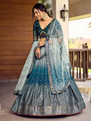 Women’s Sequin Embroidered Lehenga Choli Set with Net Dupatta, Silver Zari Work A-Line Ethnic Indian Traditional Party Wear Outfit (Copy)