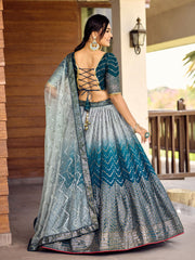 Women’s Sequin Embroidered Lehenga Choli Set with Net Dupatta, Silver Zari Work A-Line Ethnic Indian Traditional Party Wear Outfit (Copy)