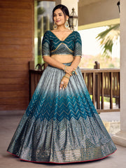 Women’s Sequin Embroidered Lehenga Choli Set with Net Dupatta, Silver Zari Work A-Line Ethnic Indian Traditional Party Wear Outfit (Copy)