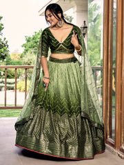 Women’s Sequin Embroidered Lehenga Choli Set with Net Dupatta, Silver Zari Work A-Line Ethnic Indian Traditional Party Wear Outfit (Copy) (Copy)