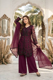 Women’s Embroidered Fandy Silk Suit Set with Dupatta For Traditional look