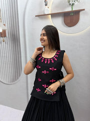Women’s Black Anarkali Lehenga Choli Set, Traditional Indian Ethnic