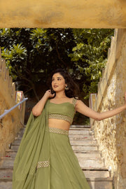 Women’s Olive Green Lehenga Choli Set with Dupatta, Elegant Indian Ethnic Outfit for Wedding