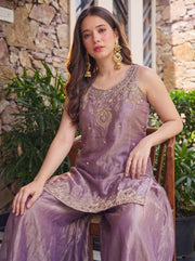 Women’s Lavender Embroidered Anarkali Palazzo Suit Set with Dupatta