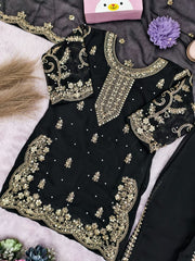 Girls Purple Embroidered Kurta Palazzo Set with Dupatta