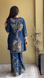 Women’s Embroidered Chinon Silk Kurta Sharara Set