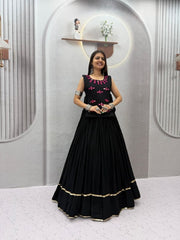 Women’s Black Anarkali Lehenga Choli Set, Traditional Indian Ethnic