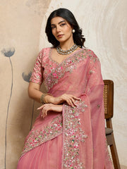 Women with Floral Embroidery Work and Heavy Embroidered Border
