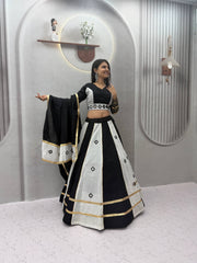 Women’s Roman Silk Lehenga Choli with Dupatta Real Mirror Work