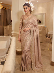 Champagne Gold Kanjivaram Silk Saree – Beaded Embroidered Wedding & Bridal Saree