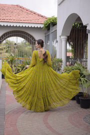 Women’s Printed Anarkali Dress with Embroidered Yoke