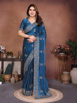 Heavy Embroidered Border, Indian Traditional Saree for Wedding, Party and Festive Wear
