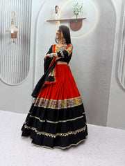 Women’s Black and Red Lehenga Choli Set, Indian Ethnic Wedding Outfit