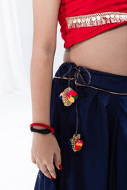 Girls Traditional Indian Navy Blue and Red Lehenga Choli Set