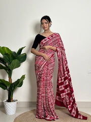 Women's Printed Cotton Saree, Traditional Indian Ethnic Saree with Floral Print for Wedding