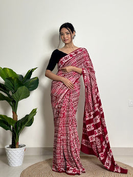 Women's Printed Cotton Saree, Traditional Indian Ethnic Saree with Floral Print for Wedding