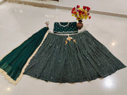 Women’s Green Embroidered Lehenga Choli Set with Dupatta