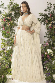 Women’s Designer Embroidered Lehenga Choli Set, Cream Ethnic Indian Wedding Dress