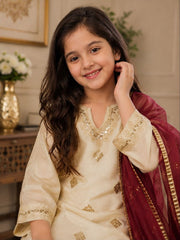 Girls Embroidered Sharara Suit Set with Dupatta