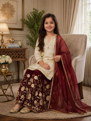 Girls Embroidered Sharara Suit Set with Dupatta
