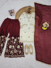 Girls Embroidered Sharara Suit Set with Dupatta