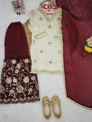 Girls Embroidered Sharara Suit Set with Dupatta