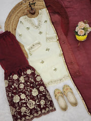 Girls Embroidered Sharara Suit Set with Dupatta
