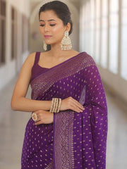Banarasi Silk Saree for Women with All Over Woven Butti Design and Rich Jacquard Border