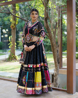 Women’s Navratri Chaniya Choli with Real Mirror Work & Lampi Lace Border