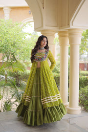 Kora Cotton Lehenga Choli Set for Women with Bandhni Print Kurti