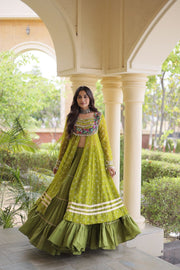 Kora Cotton Lehenga Choli Set for Women with Bandhni Print Kurti