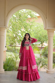 Kora Cotton Lehenga Choli Set for Women with Bandhni Print Kurti
