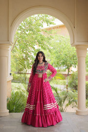 Kora Cotton Lehenga Choli Set for Women with Bandhni Print Kurti