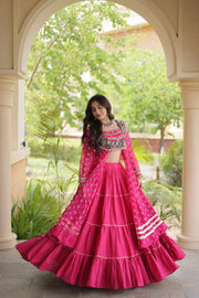 Kora Cotton Lehenga Choli Set for Women with Bandhni Print Kurti