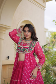 Kora Cotton Lehenga Choli Set for Women with Bandhni Print Kurti