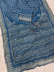 Women’s Blue Printed Saree with Decorative Border, Traditional Indian Ethnic Wear